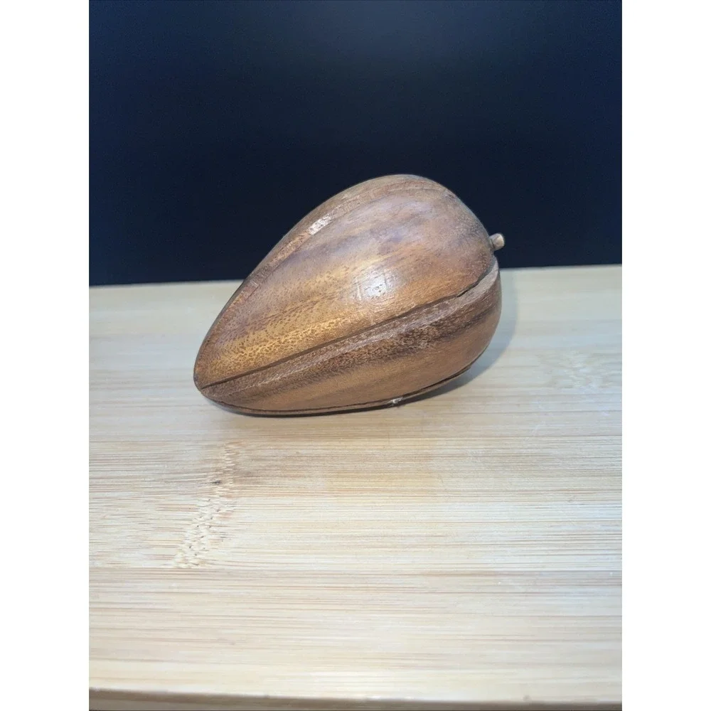 MCM Vintage Carved Wood Bowl W Fruit Pieces Grapes Apple Pear Mid Century Wooden
